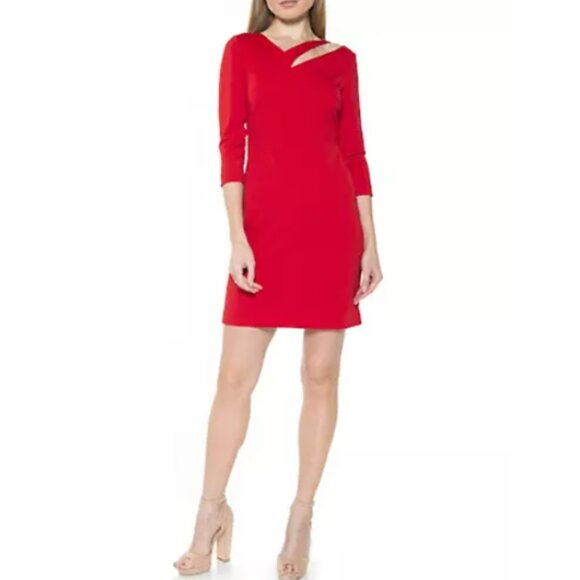 Alexia Admor Maven Sheath Dress Red 3/4 Sleeve Asymmetrical Cutout Neck Size 10 - Picture 1 of 9